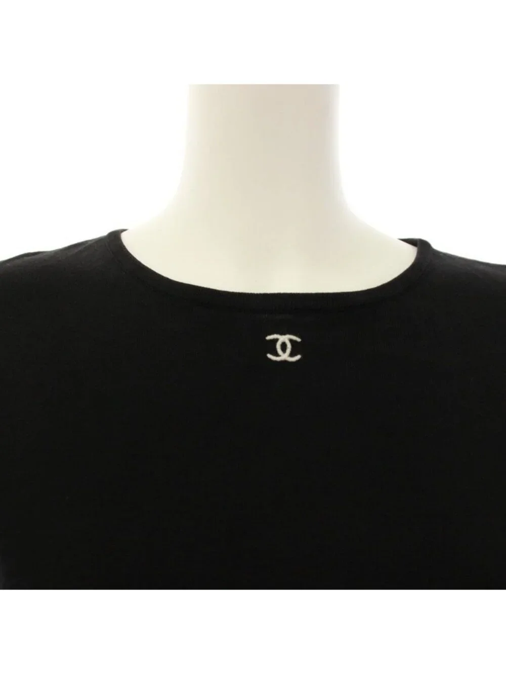 Chanel CC Logo Knit Top Short Sleeve 38 Black Sweater